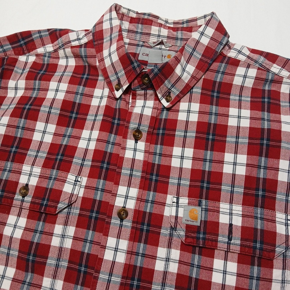 Carhartt Men's Relaxed Fit S/S Plaid Button Shirt Size XL Red & Blue 100% Cotton